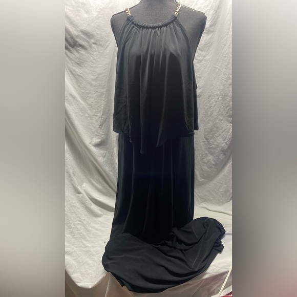 Thalia Sodi Black Maxi Halter Dress with Gold Chain Accent at Neckline Size XXL - Picture 9 of 11